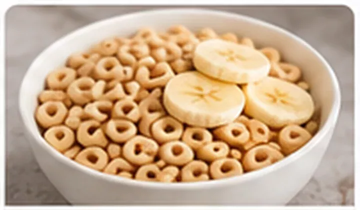 Round crisp cereal with banana slices